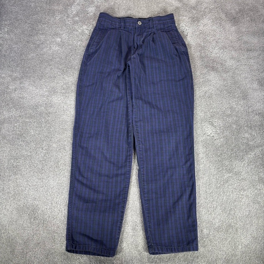 Vintage Dockers Youth Boys 12 Slim 23x26 Blue Green Plaid Pleated Khakis 90s